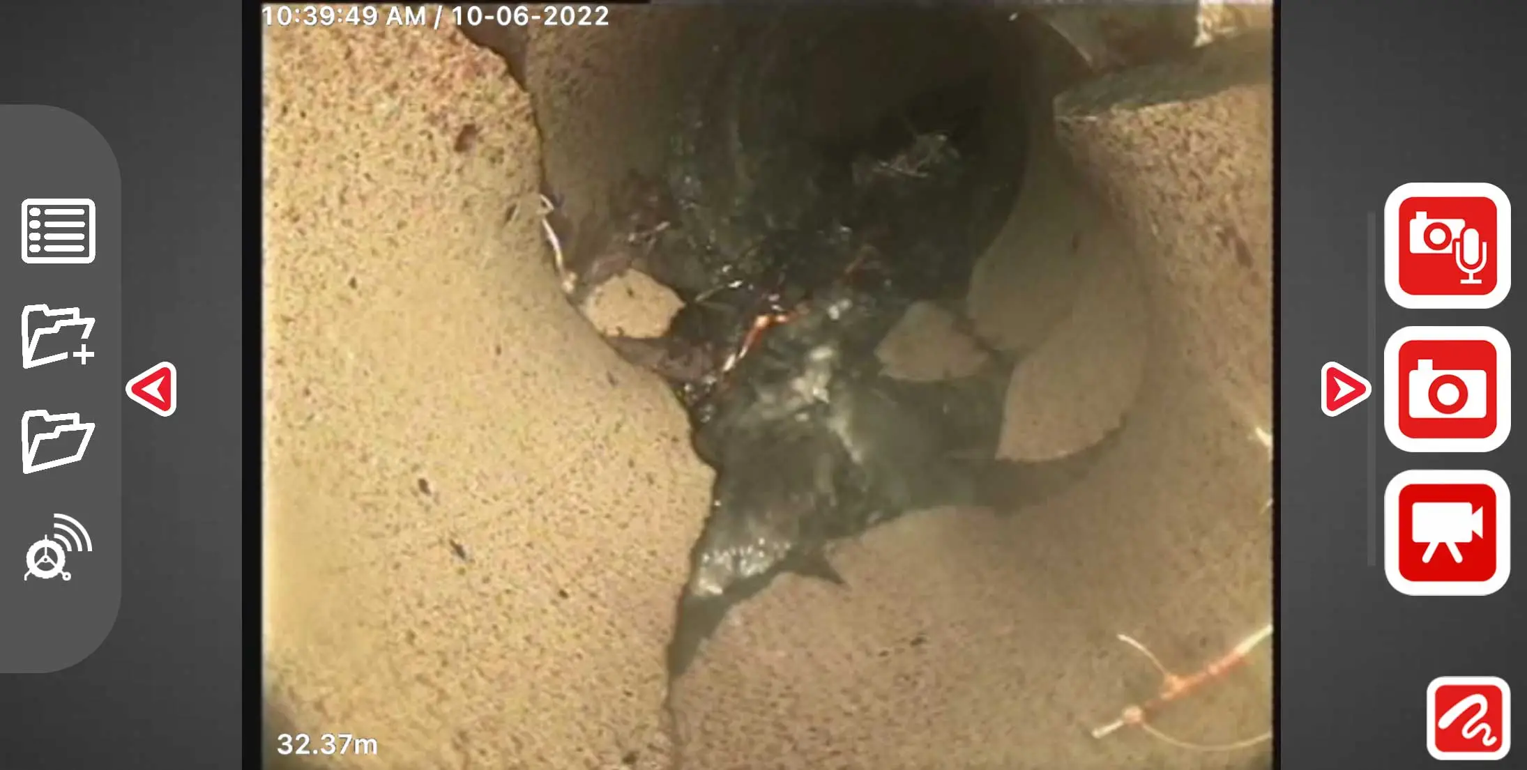 cctv view of collasped drain line