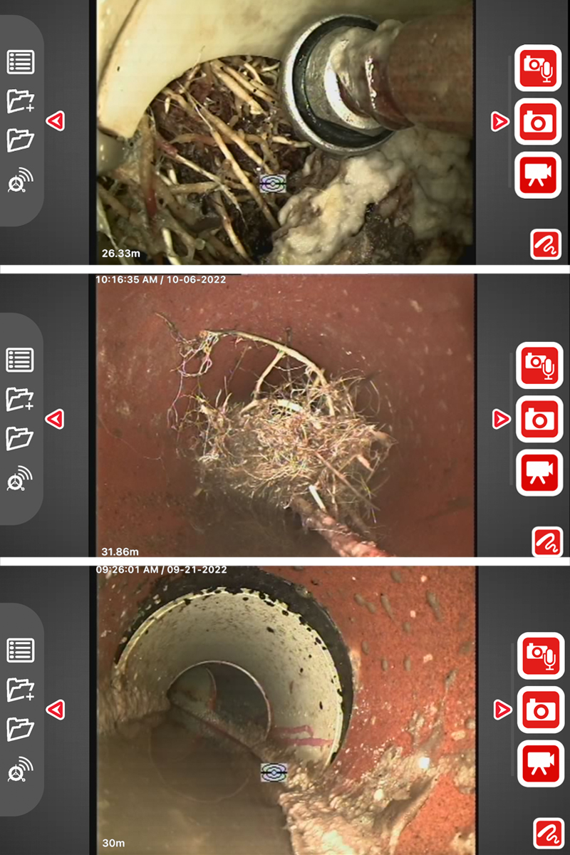 CCTV inspection pictures of drain pipes