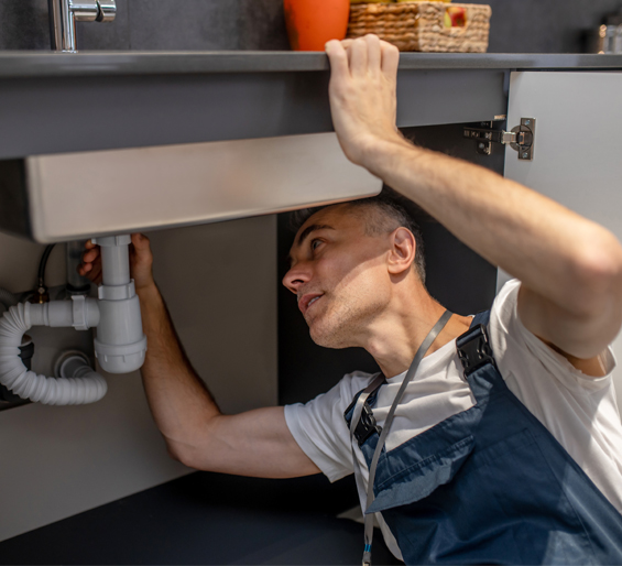 plumber repairing the blocked sink